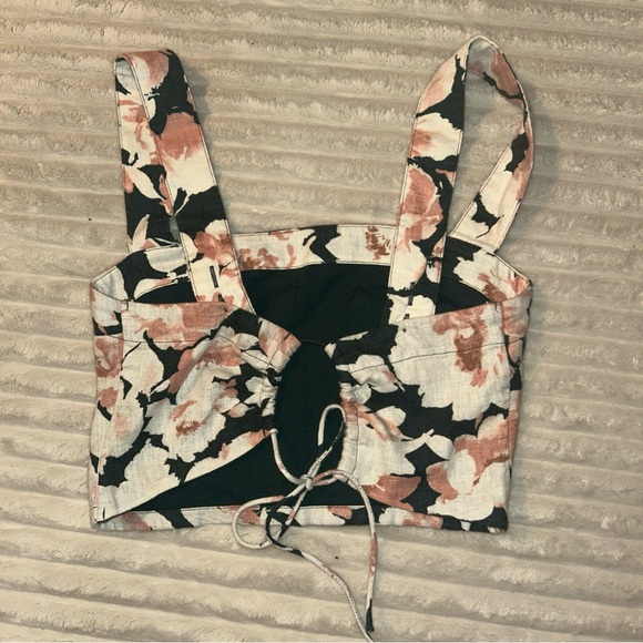 Floral Linen Crop Top Abercrombie & Fitch Blue and Pink Floral Small - Picture 5 of 5
